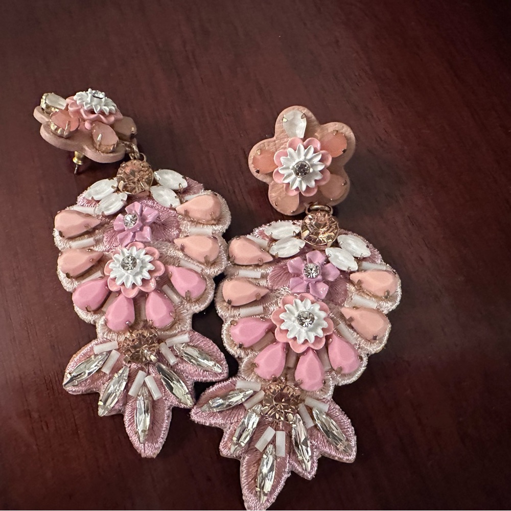 Elegant Pink and Cream Floral Earrings